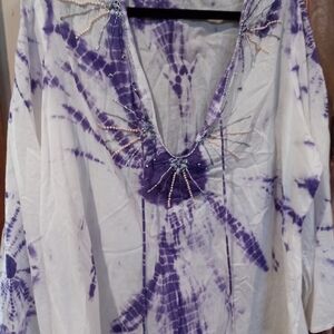 Fig & Vine Purple and White Long Sleeve Relaxed Tunic